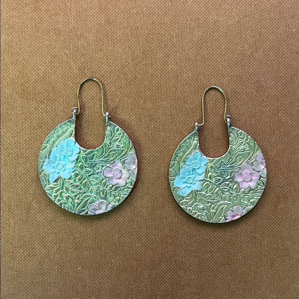 Floral Green and Pink Earrings
